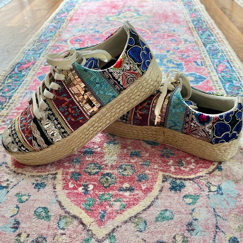 Mexico Handmade Colorful Sequin and Embroidered Espadrille Platform Sneakers